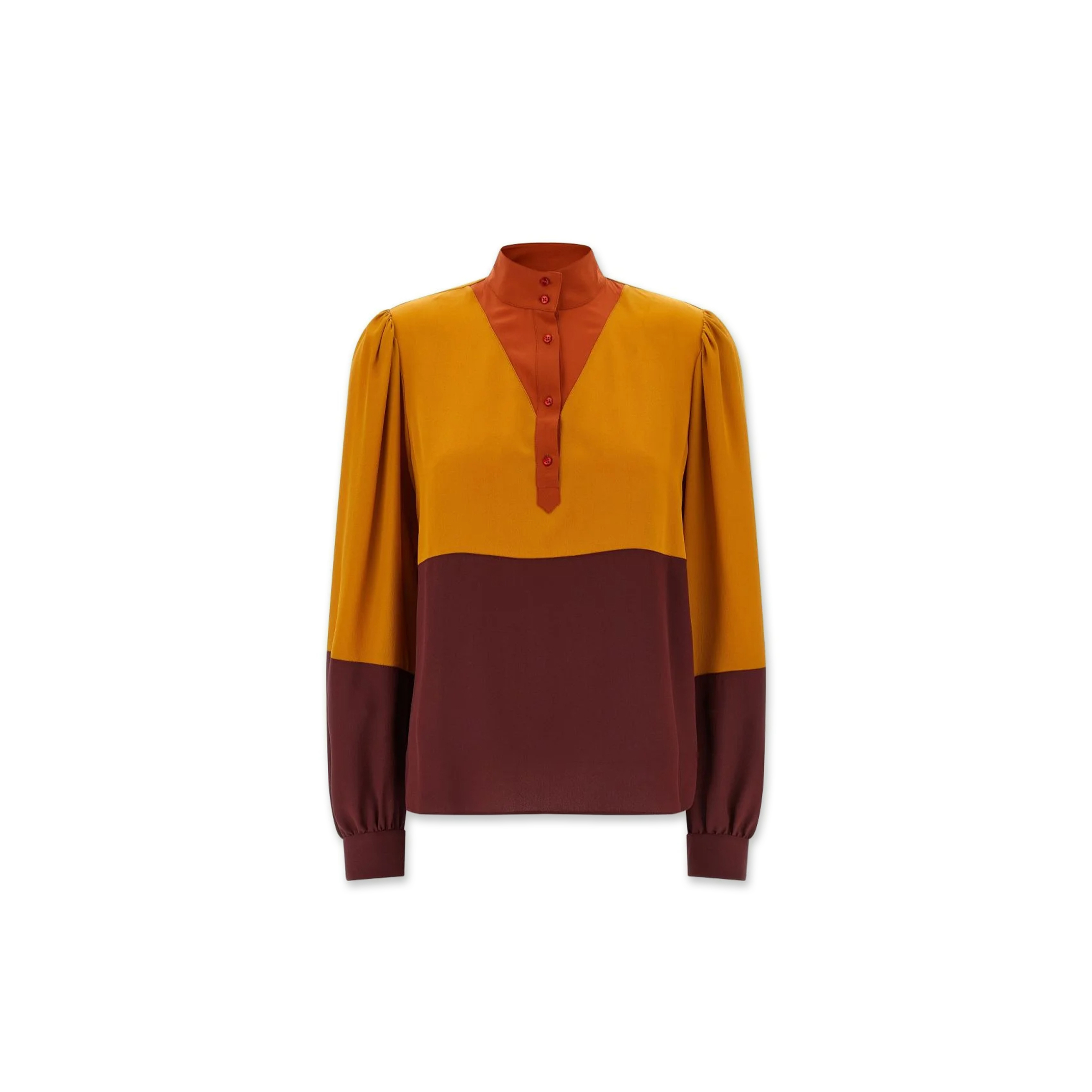 YSL COLOURBLOCK HIGH-NECK BLOUSE 857185Y100W6753